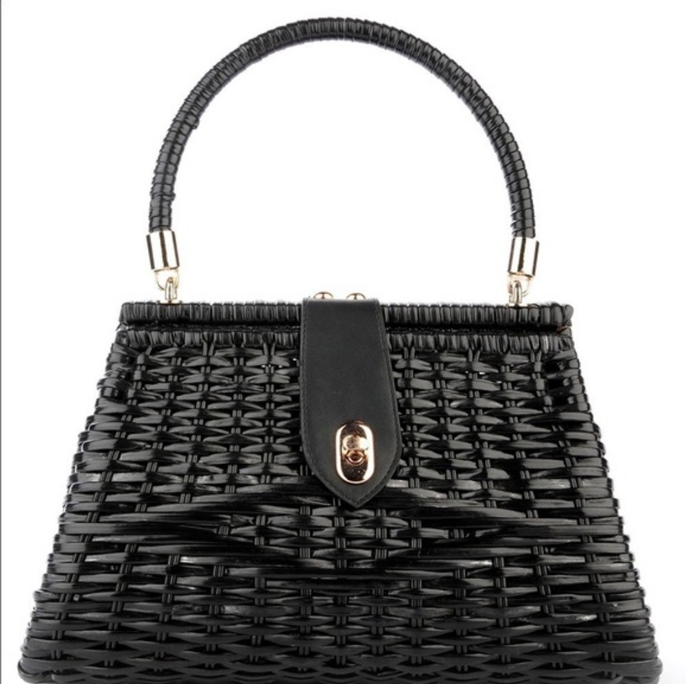 Pinup Girl Couture Clothing Black Wicker Purse